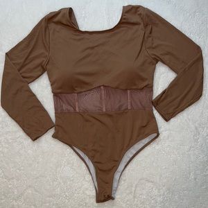 SHEIN Long Sleeve One Piece Tan Bathing Suit